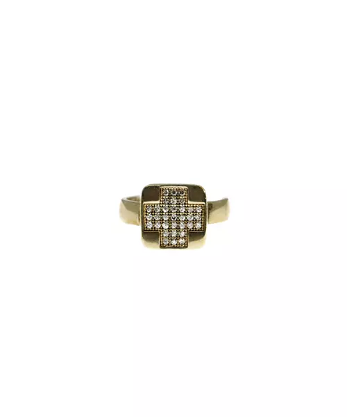 Cross ring with zircons - Silver 925 Gold Plated