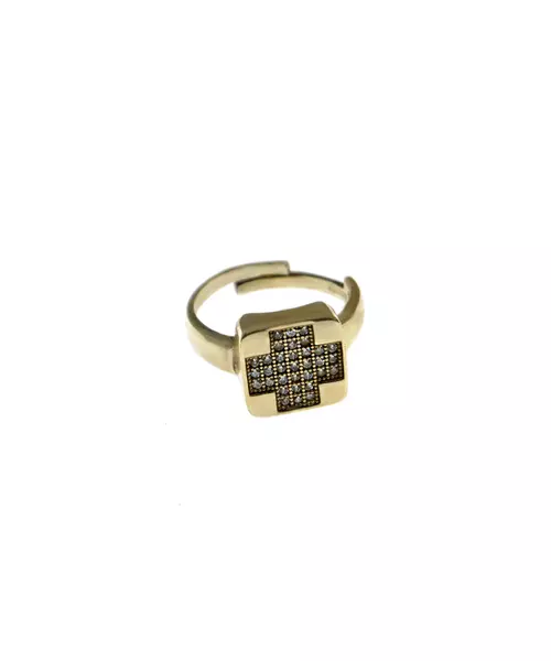 Cross ring with zircons - Silver 925 Gold Plated