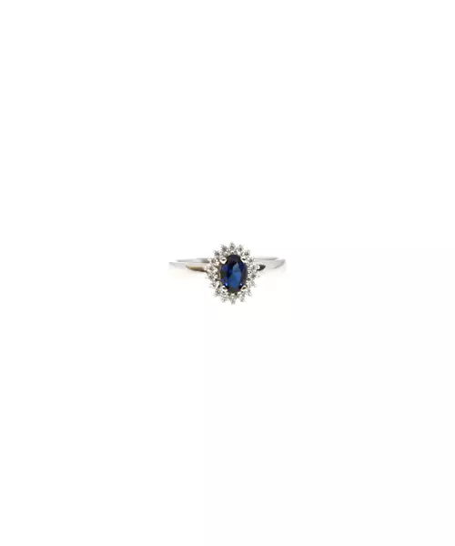 9ct White Gold Ring - Diana with blue stone