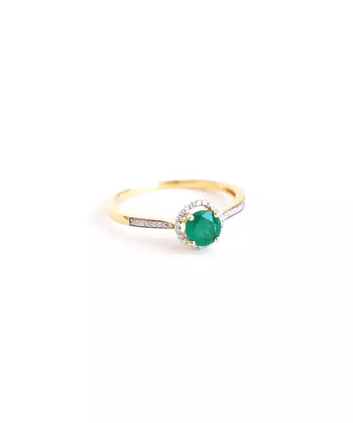 18ct Yellow Gold Vintage Emerald Ring with Diamonds