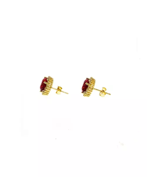 Diana Earrings with Red Stone and Zircons - Silver 925 Gold PLated