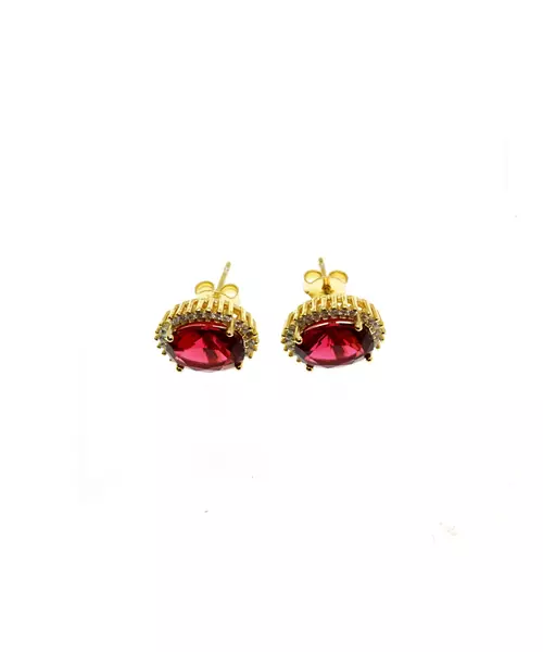 Diana Earrings with Red Stone and Zircons - Silver 925 Gold PLated