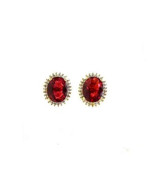 Diana Earrings with Red Stone and Zircons - Silver 925 Gold PLated