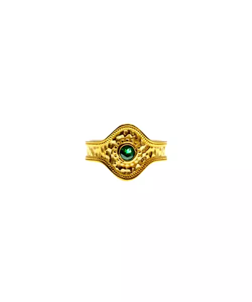 Byzantine Ring with Green Stone - Silver 925 gold plated