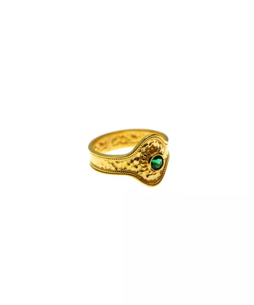 Byzantine Ring with Green Stone - Silver 925 gold plated