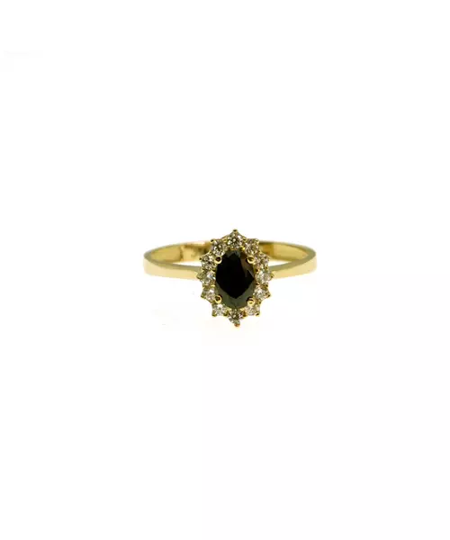 9ct Gold Ring - Diana with Black stone