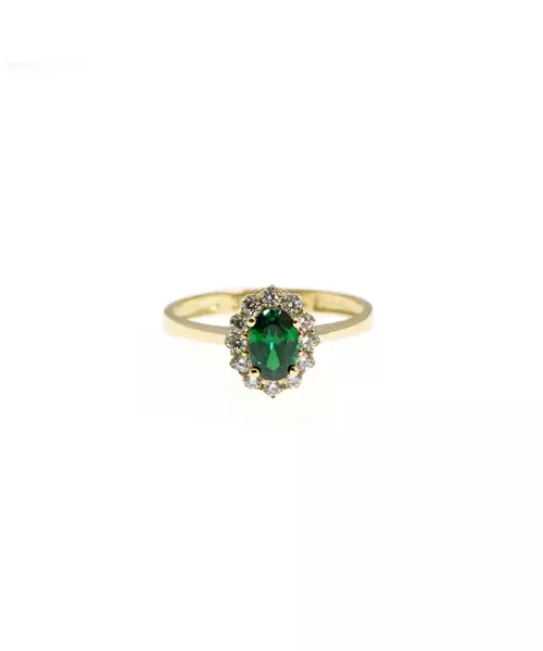 9ct Gold Ring - Diana with Green stone