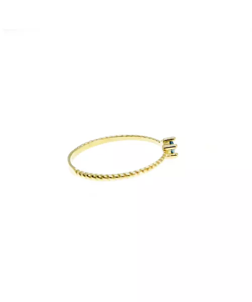 9ct Gold Twist Ring - One Light Blue Stone