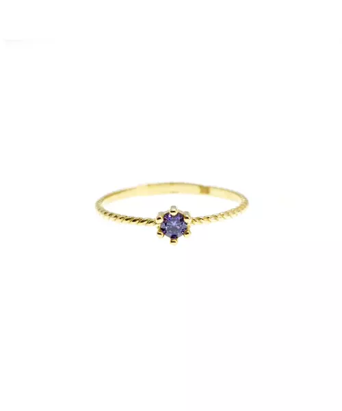 9ct Gold Twist Ring - One Purple Stone