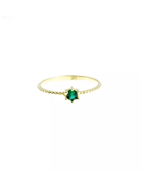 9ct Gold Twist Ring - One Green Stone