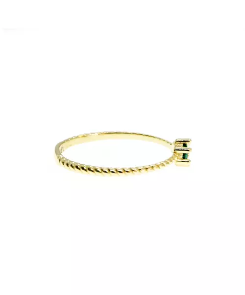 9ct Gold Twist Ring - One Green Stone