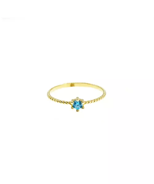 9ct Gold Twist Ring - One Light Blue Stone