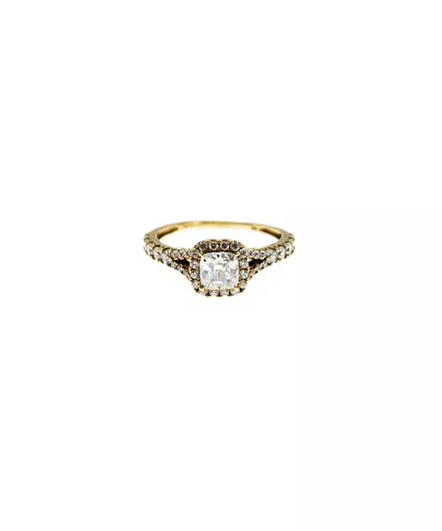 9ct Gold Ring - Cushion cut central stone