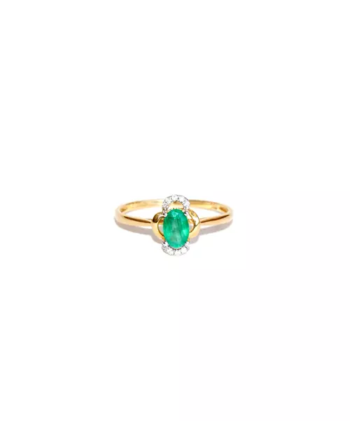 18ct Yellow Gold Vintage Emerald Ring with Diamonds