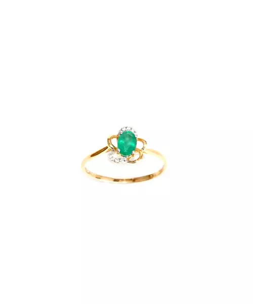 18ct Yellow Gold Vintage Emerald Ring with Diamonds