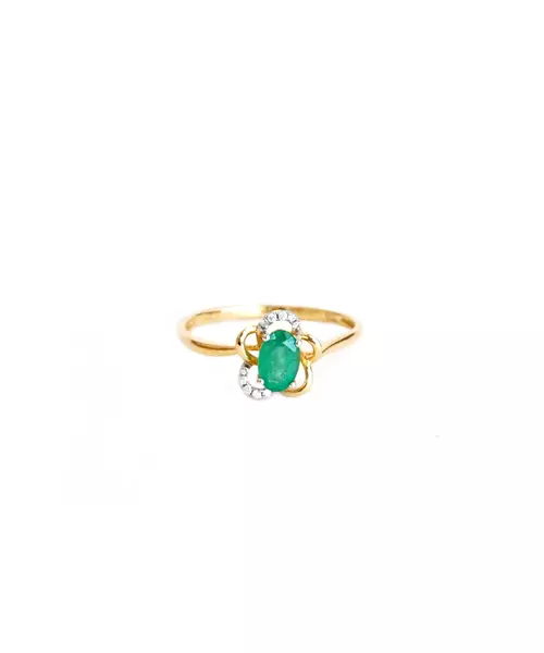 18ct Yellow Gold Vintage Emerald Ring with Diamonds