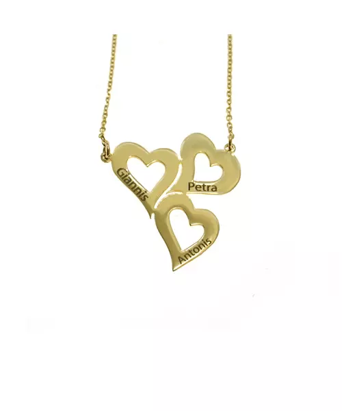 Name Necklace on Hearts - 3 Names - Sterling Silver 925