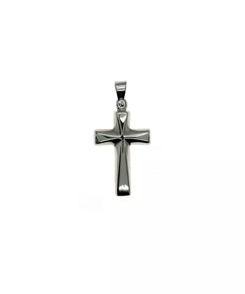 9ct White Gold Cross Plain Double Side