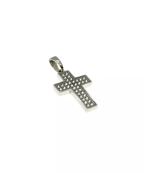 9ct Gold Cross in White Gold with Zircons