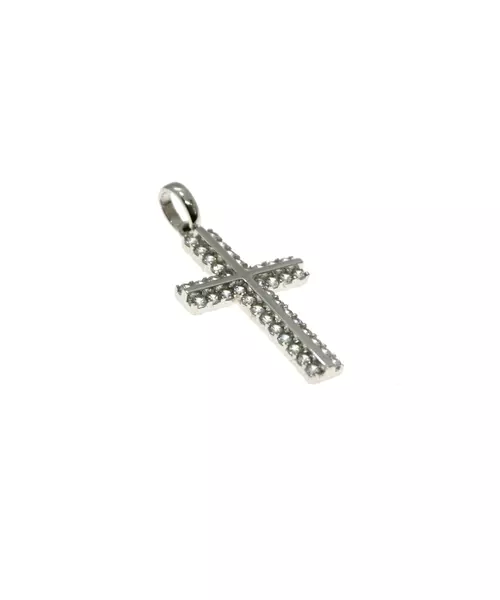 9ct Gold Cross in White Gold with Zircons