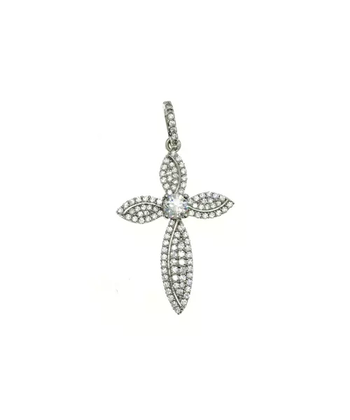 9ct Gold Cross in White Gold with Zircons