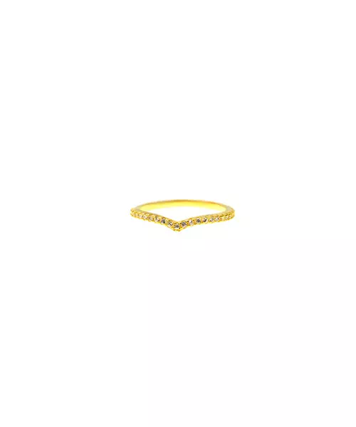 Thin V Ring full with Zircons - Silver 925 and Gold Plated