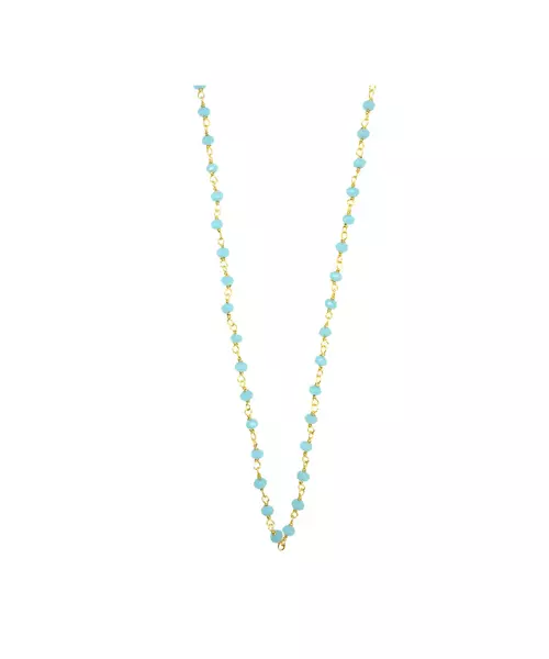 Rosary Light Blue Stones Necklace - Silver 925 Gold Plated