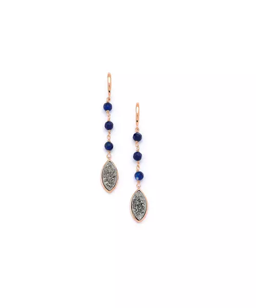 Navy Blue Earrings, Sterling Silver 925 Rose Gold plated