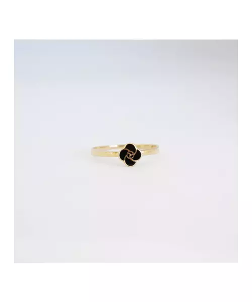 9ct Yellow Gold Ring - Little Black Flower