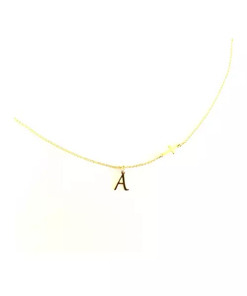 Letter and Plain Cross Necklace - 9ct Rose Gold