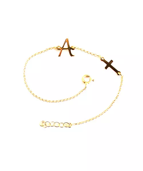 Letter and Plain Cross Bracelet - 9ct Rose Gold