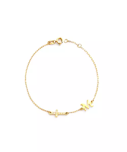 Letter and Cross Gold Bracelet - 9ct Gold