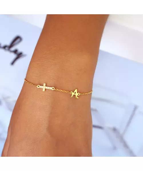 Letter and Cross Gold Bracelet - 9ct Gold