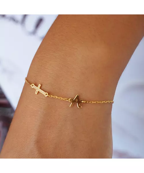 Letter and Cross Gold Bracelet - 9ct Gold