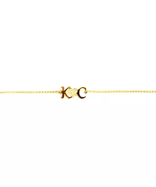 Two Letters connected by Heart - Gold Bracelet - 9ct Gold