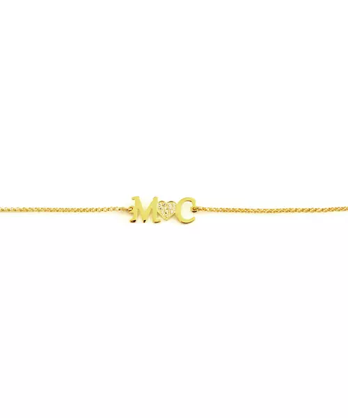 Two Letters connected by Heart - Gold Bracelet - 9ct Gold