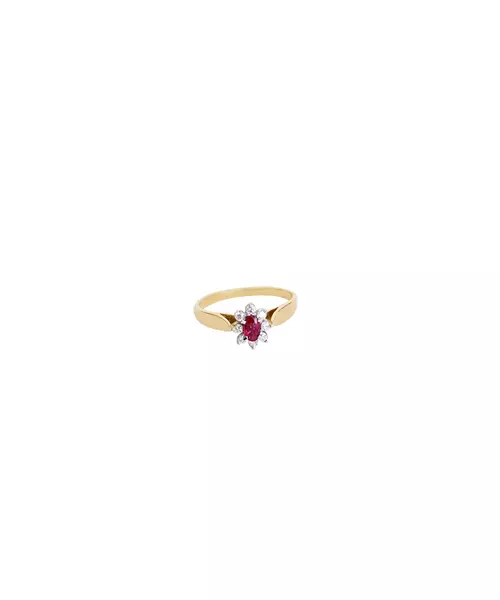 18ct Gold Flower Ring with Rubi and Diamonds