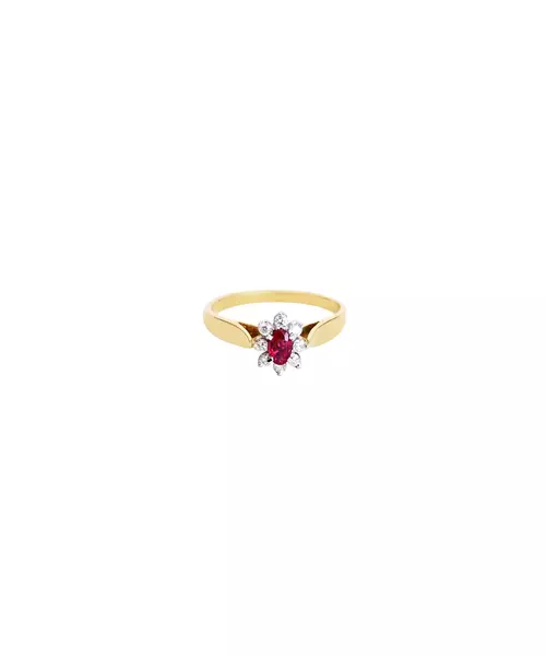 18ct Gold Flower Ring with Rubi and Diamonds