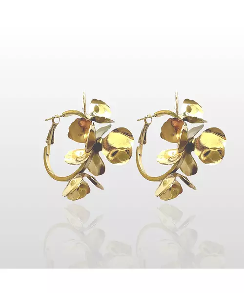 Hoops Flowers Earrings - Stainless Steel Gold