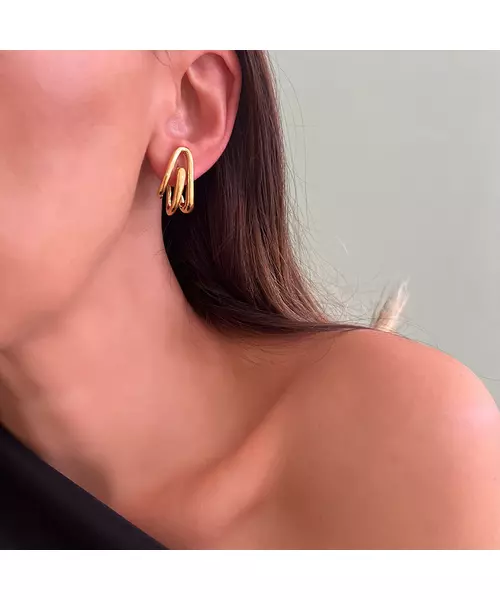 Continuous Line Earrings - Stainless Steel Gold