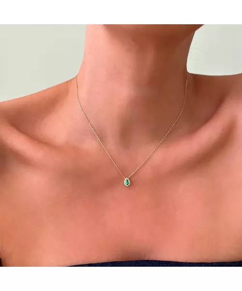 9ct Gold Necklace Green Drop Zircon