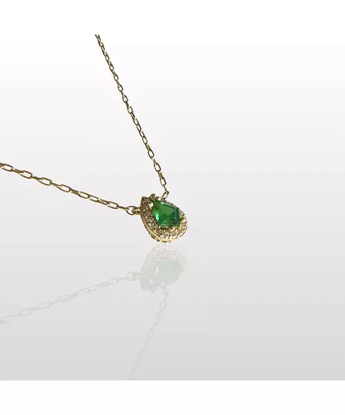 9ct Gold Necklace Green Drop Zircon