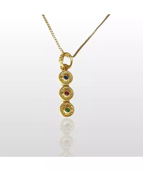 Byzantine Necklace with 3 Colors of Zircons - Silver 925 Gold Plated