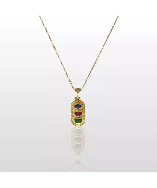 Byzantine Oval Necklace with 3 Colors of Zircons - Silver 925 Gold Plated