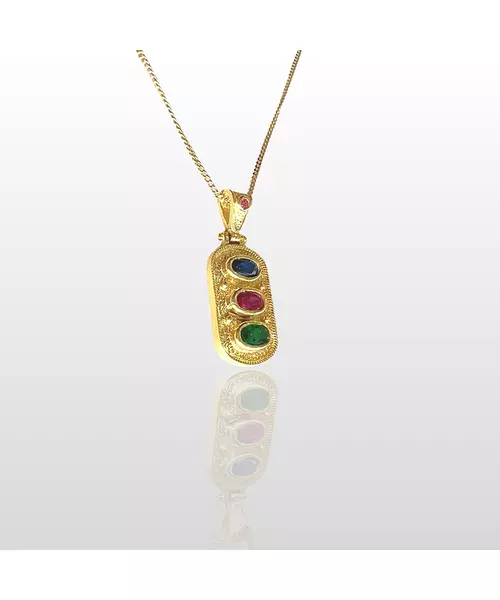 Byzantine Oval Necklace with 3 Colors of Zircons - Silver 925 Gold Plated