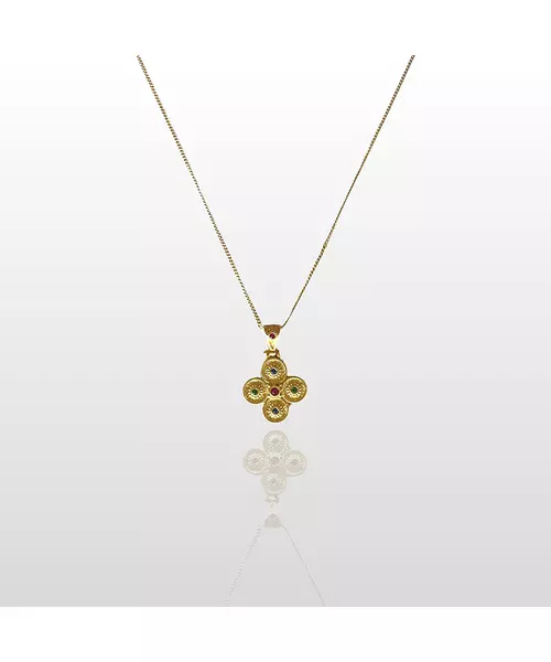 Byzantine Cross Necklace with 3 Colors of Zircons - Silver 925 Gold Plated