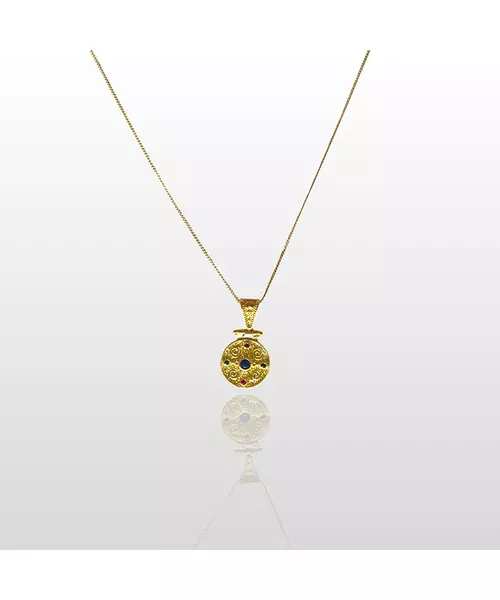 Byzantine Round Necklace with 3 Colors of Zircons - Silver 925 Gold Plated