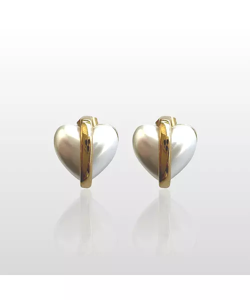 Earrings heart with pearl- Stainless Steel Gold Plated