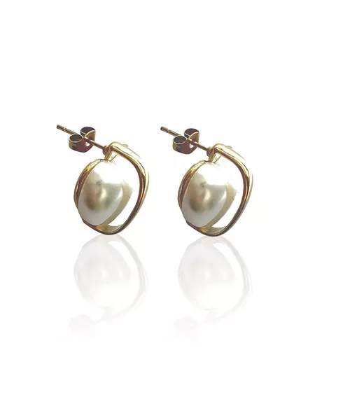 Earrings heart with pearl- Stainless Steel Gold Plated