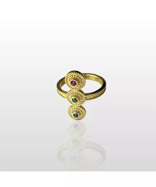 Byzantine Ring with 3 Colors of Zircons - Silver 925 Gold Plated